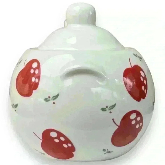 VTG Red Apple Ceramic Sugar Bowl Jam Jar - Picture 4 of 12